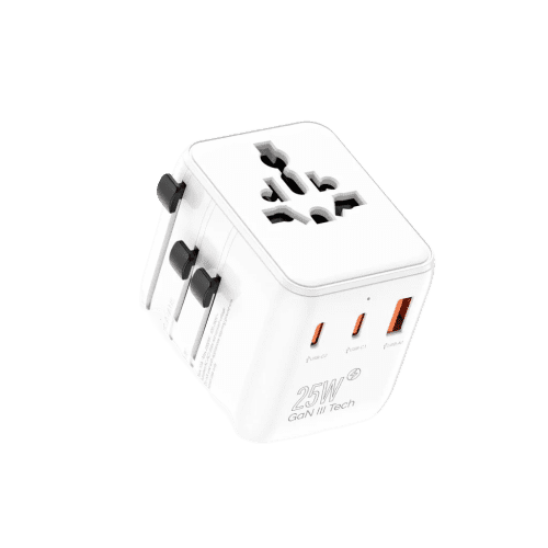 Customised GAN 25W Universal Travel Adapter in White printed with your logo from Total Merchandise