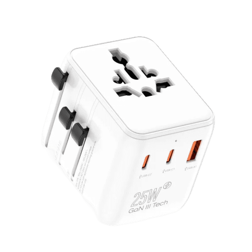 Customised GAN 25W Universal Travel Adapter in White printed with your logo from Total Merchandise