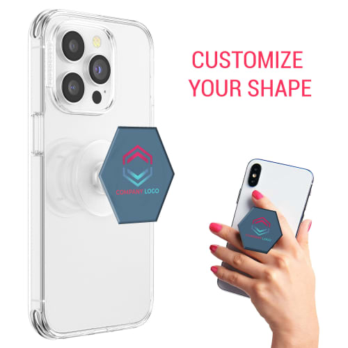 Promotional Bespoke Phone Grip in White with a design from Total Merchandise
