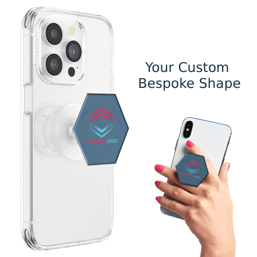 Promotional Bespoke Phone Grip in White with a design from Total Merchandise