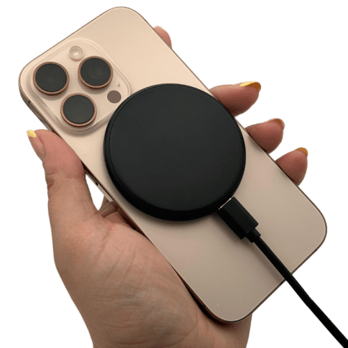 Lifestyle image of the Nova Wireless Magnetic Charger from Total Merchandise