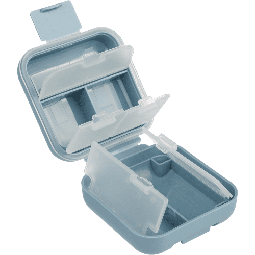 Personalisable PP Plastic Pill Box in Light Blue branded with your logo from Total Merchandise