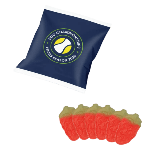 Custom Branded Giant Strawberries Flow Bag in White branded with your logo from Total Merchandise