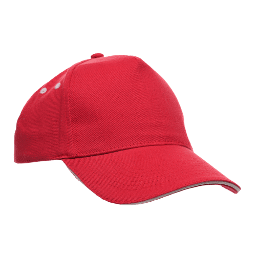 Customisable Ultimate Sandwich Peak 5 Panel Cap in Red branded with your logo from Total Merchandise
