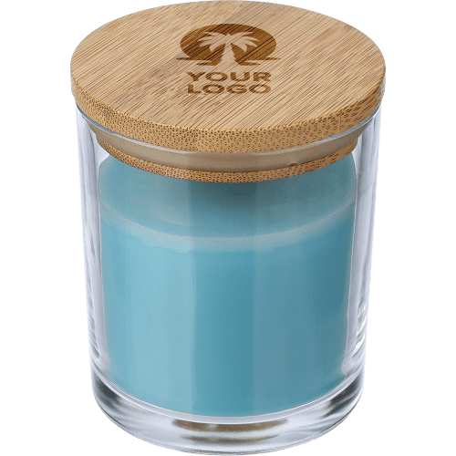 Custom Branded Glass Candle in Light Blue branded with your logo from Total Merchandise