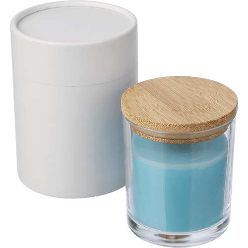 Promotional Glass Candle in Light Blue branded with your logo from Total Merchandise