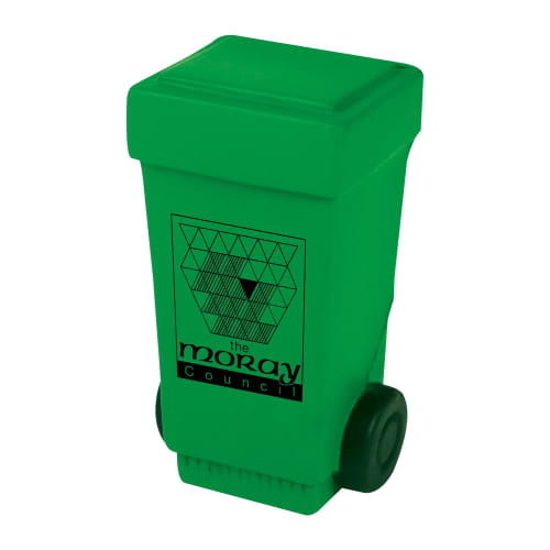 Custom branded Stress Wheelie Bins in green From Total Merchandise