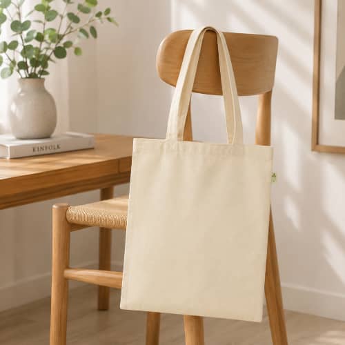 Lifestyle image of the Natural Sandgate Recycled 7oz Cotton Canvas Tote Bag by Total Merchandise