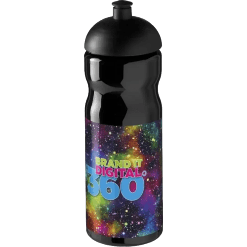 Branded 650ml Base Sports Bottles with Dome Lid in Black from Total Merchandise
