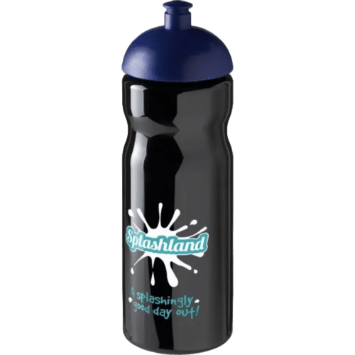 Branded 650ml Base Sports Bottles with Dome Lid in Black/Blue from Total Merchandise
