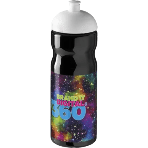 Promotional 650ml Base Sports Bottles with Dome Lid in Black/White from Total Merchandise