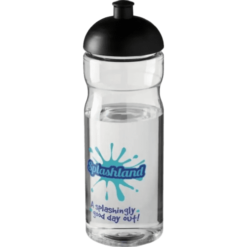 Branded 650ml Base Sports Bottles with Dome Lid in Transparent/Black from Total Merchandise