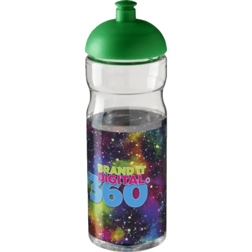 Printed 650ml Base Sports Bottles with Dome Lid in Transparent/Green from Total Merchandise