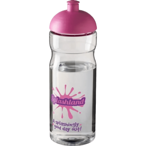 Branded 650ml Base Sports Bottles with Dome Lid in Transparent/Pink from total Merchandise