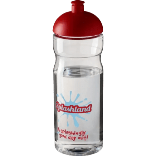 Printed 650ml Base Sports Bottles with Dome Lid in Transparent/Red from total Merchandise