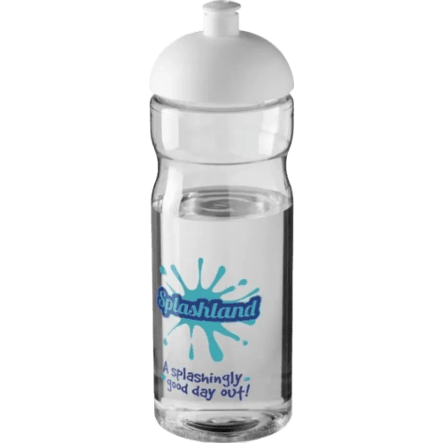 Printed 650ml Base Sports Bottles with Dome Lid in Transparent/White from Total Merchandise