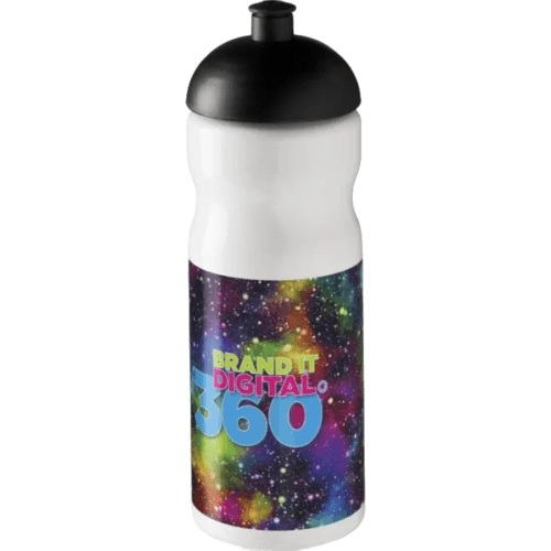 Printed 650ml Base Sports Bottles with Dome Lid in White/Black from Total Merchandise