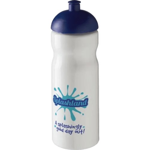 Branded 650ml Base Sports Bottles with Dome Lid in White/Blue from Total Merchandise