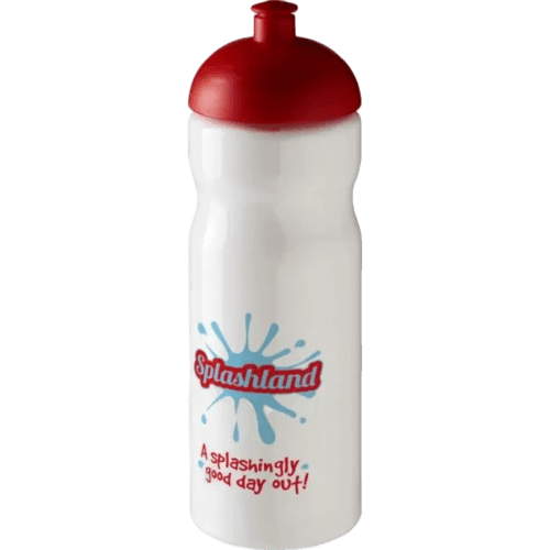 Custom 650ml Base Sports Bottles with Dome Lid in White/Red from Total Merchandise