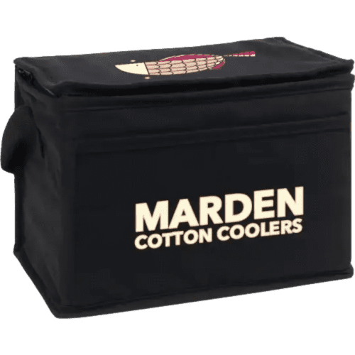 Promotional Eco Marden 6 Can Recycled Cotton Cooler Bag in Black from Total Merchandise