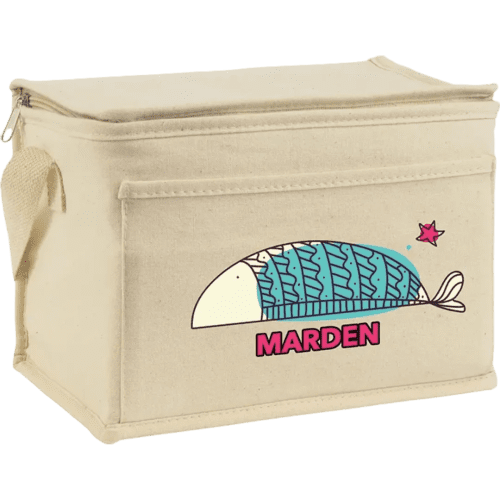 Customisable Eco Marden 6 Can Recycled Cotton Cooler Bag in Natural from Total Merchandise