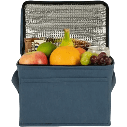 Personalisable Eco Marden 6 Can Recycled Cotton Cooler Bag in French Navy from Total Merchandise
