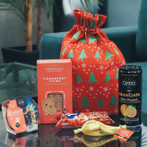 Promotional Christmas Hamper Bags with a tag branded with your logo from Total Merchandise