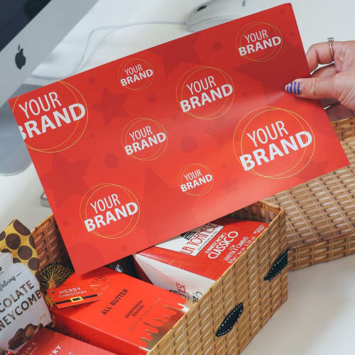 Branded Christmas Hamper Box with branded wrap and slip sheet in full colour from Total Merchandise