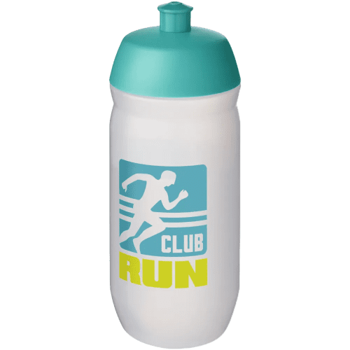 UK Printed 500ml HydroFlex™ Squeeze Sports Bottles in Frosted Clear/Aqua from Total Merchandise