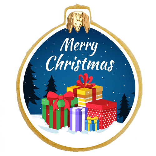 Customisable Christmas Bauble Shortbread Biscuit branded with your logo onto the white icing