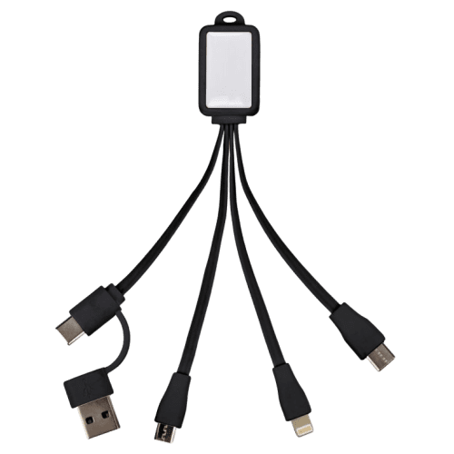 Branded 5 in 1 Charging Cables in Black with a design from total Merchandise