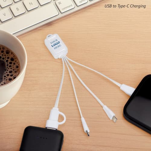 Lifestyle image of the charging cable being used with a phone and a powerbank