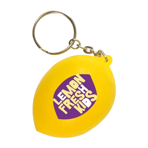 Promotional printed Stress Lemon Keyrings in Yellow with a design from Total Merchandise