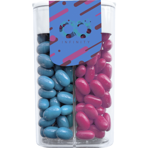 Logo Printed Duo Fruit ATOMZ Sweets in Clear/White case filled with your flavour choice of sweets