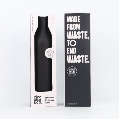 Circular & Co 1L Recycled Stainless Steel Water Bottles in its packaging from Total Merchandise