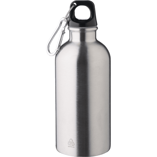 Personalisable 400ml Recycled Stainless Steel Single Walled Bottle in Silver from Total Merchandise