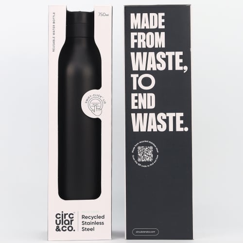 Circular & Co 750ml Recycled Stainless Steel Water Bottles in the packaging from Total Merchandise