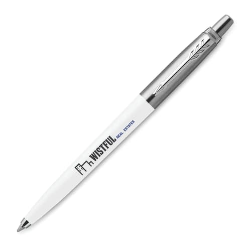 Branded Parker Jotter Ballpen in white and printed with your logo from Total Merchandise