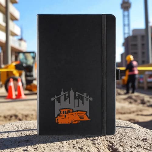 Lifestyle image of the Albany A5 Construction Notebooks in Black from Total Merchandise