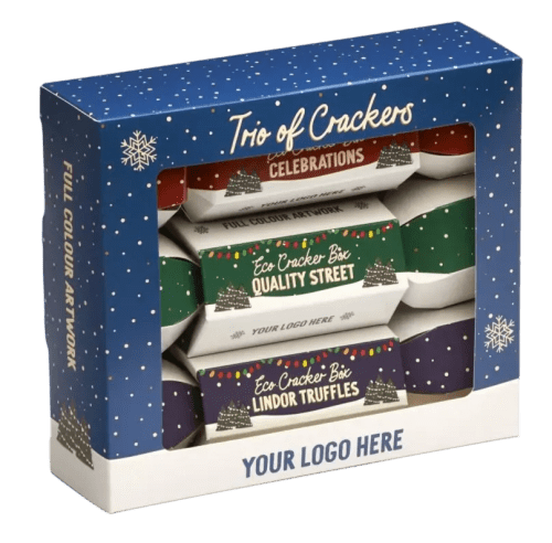 Promotional Trio of Eco Christmas Crackers in White branded with your logo from Total Merchandise