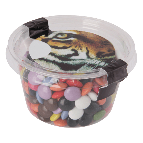 Promotional Eco Sweet Tub with Chocolate Beans in Neutral branded with your logo in full-colour