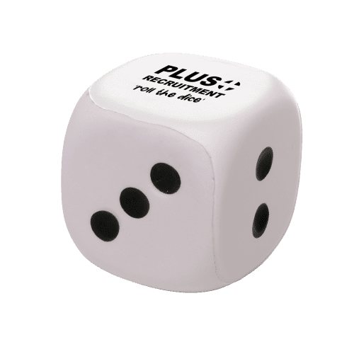 Custom Branded Stress Cube Dice in White printed with your logo from Total Merchandise