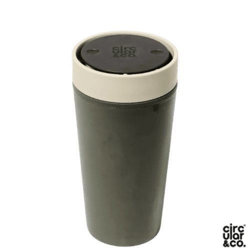 12oz Circular & Co. Reusable Coffee Cup Made From Recycled Marine Plastic in Black/Ecru