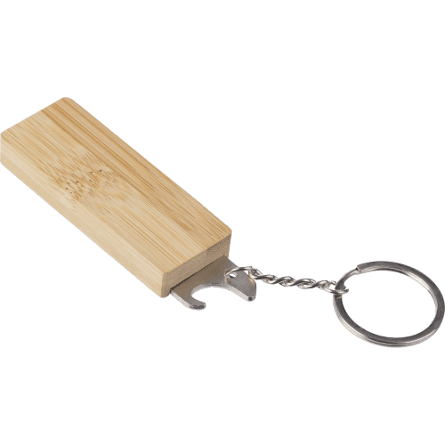 Branded Bamboo Bottle Opener & Tool Keyring in Brown printed with your logo from Total Merchandise