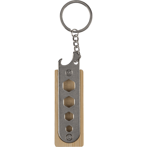 Printed Bamboo Bottle Opener & Tool Keyring in Brown printed with your logo from Total Merchandise