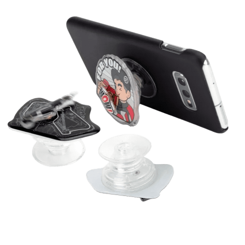 Personalisable Fidget Spinner Phone Stand in Clear branded with your logo in a full colour design