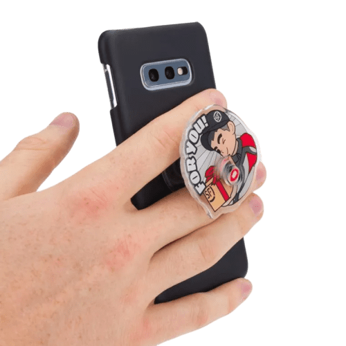 Custom Branded Fidget Spinner Phone Stand in Clear branded with your logo in a full colour design