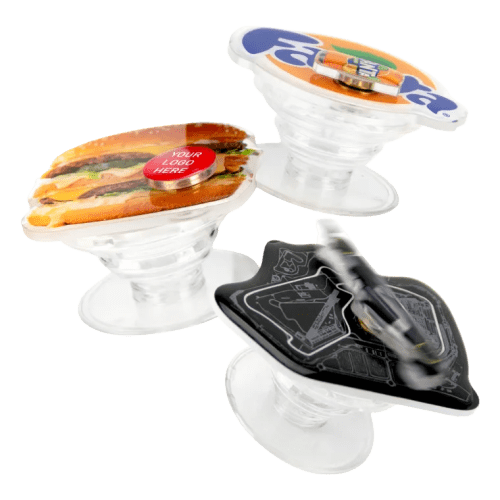 Custom Printed Fidget Spinner Phone Stand in Clear branded with your logo in a full colour design