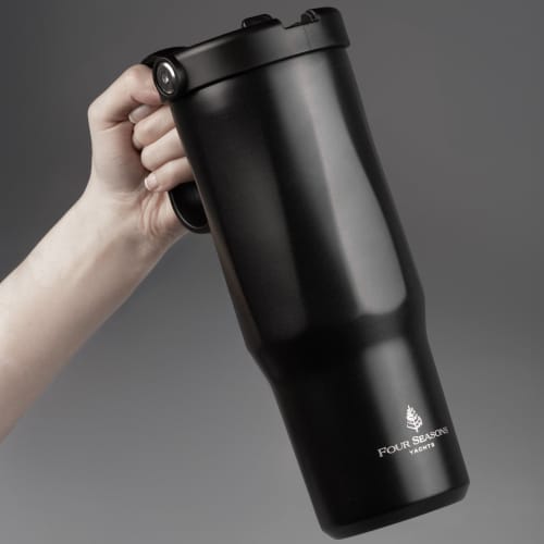 Lifestyle image of the 900ml Chili Concept Explorer Cup in Black from Total Merchandise