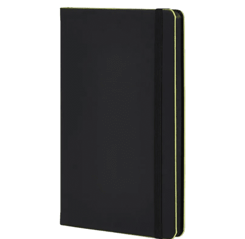 Branded Black Laser Notebooks in Black/Acid Green with a design from Total Merchandise